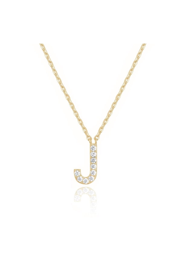 14k Yellow Gold Created Diamond Initial J Letter Pendant Necklace Plated