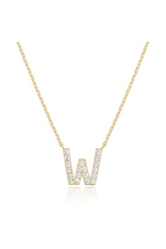 14k Yellow Gold Created Diamond Initial W Letter Pendant Necklace Plated