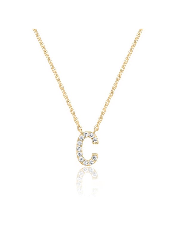 14k Yellow Gold Created White Sapphire Initial C Letter Pendant Necklace Plated