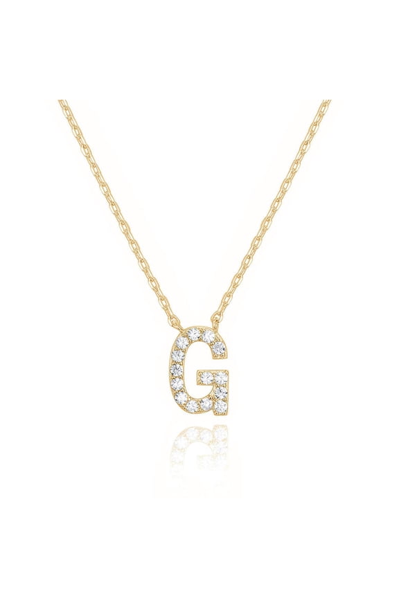 14k Yellow Gold Created White Sapphire Initial G Letter Pendant Necklace Plated
