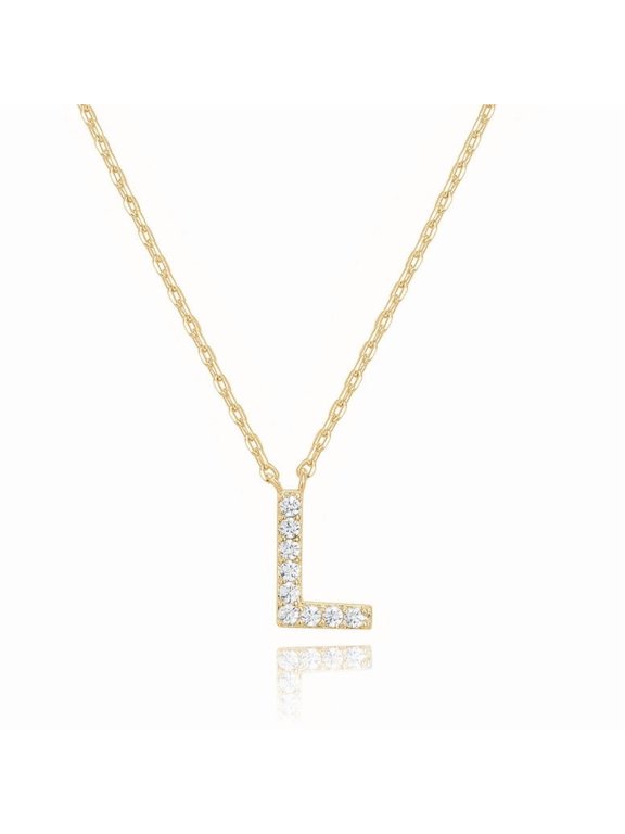 14k Yellow Gold Created White Sapphire Initial L Letter Pendant Necklace Plated
