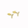 thumbnail image 1 of Bonjour Jewelers 14k Yellow Gold Created White Sapphire Initial Y Letter Stud Earrings Plated, 1 of 1
