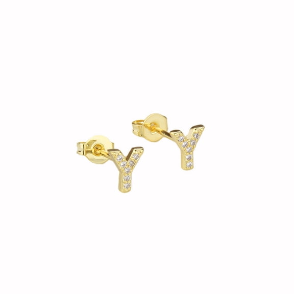 Bonjour Jewelers 14k Yellow Gold Created White Sapphire Initial Y Letter Stud Earrings Plated