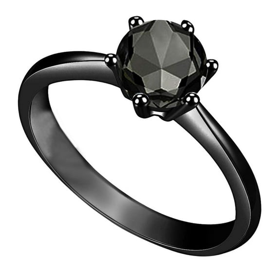 Bonjour Jewelers 18K Black 3ct Created Black Diamond Round Engagement Wedding Ring Plated Size 7