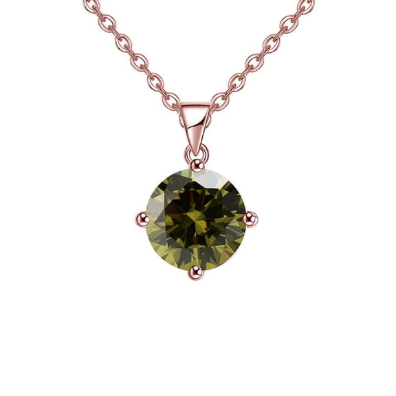 Bonjour Jewelers 18K Rose Gold 3 Carat Created Peridot Round Stud Necklace Plated 18 Inch