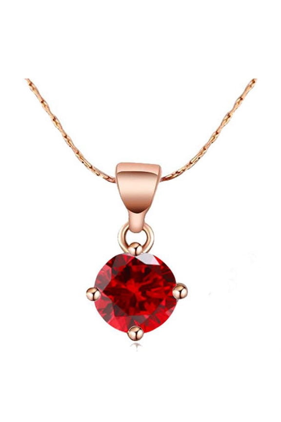 18K Rose Gold 3 Carat Created Ruby Round Stud Necklace Plated 18 inch