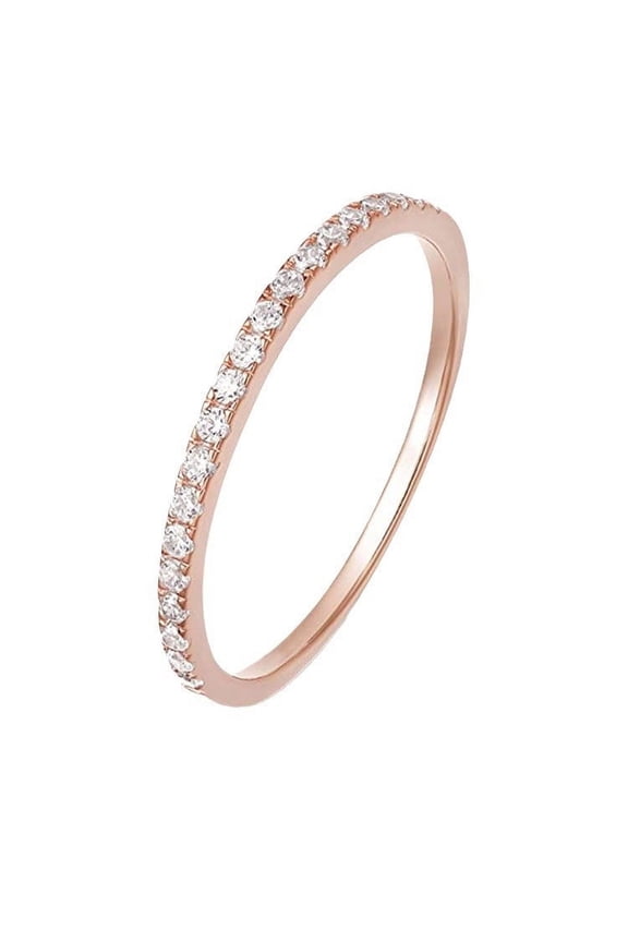 18K Rose Gold Created Diamond Thin Eternity Band Plated Size 7
