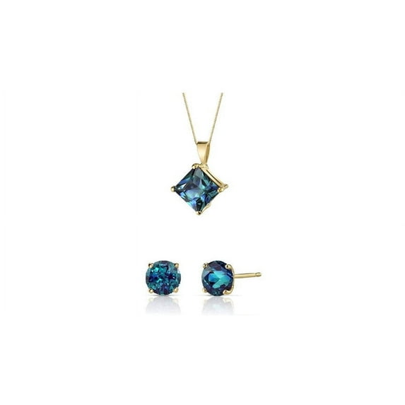 Bonjour Jewelers 18K Yellow Gold 1ct Alexandrite Square 18 Inch Necklace And Round Earrings Set Plated