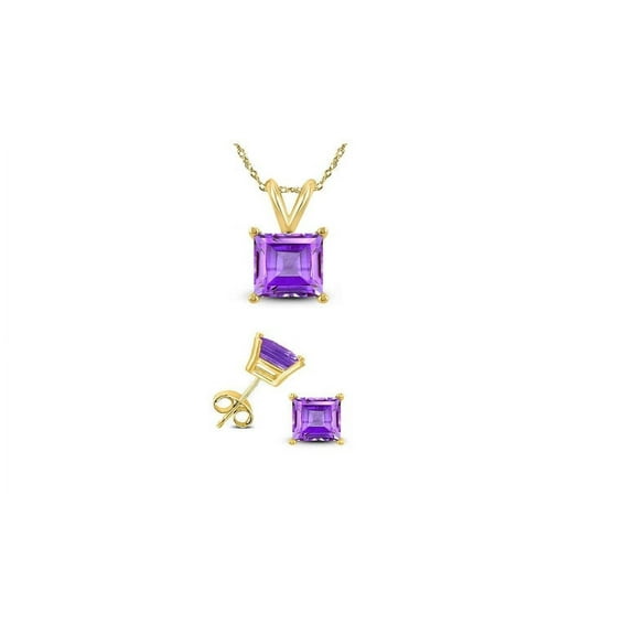 Bonjour Jewelers 18K Yellow Gold 1ct Amethyst Square 18 Inch Necklace And Earrings Set Plated