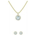 thumbnail image 1 of Bonjour Jewelers 18K Yellow Gold 1ct Halo Aquamarine Round 18 Inch Necklace And Halo Earrings Set Plated, 1 of 1
