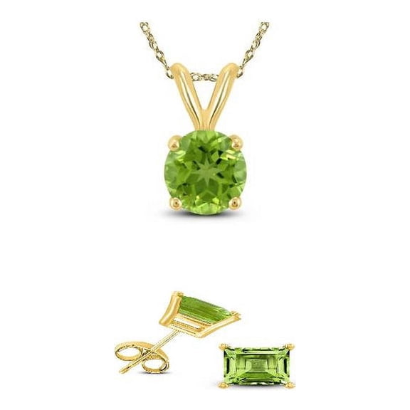 Bonjour Jewelers 18K Yellow Gold 1ct Peridot Round 18 Inch Necklace And Square Earrings Set Plated