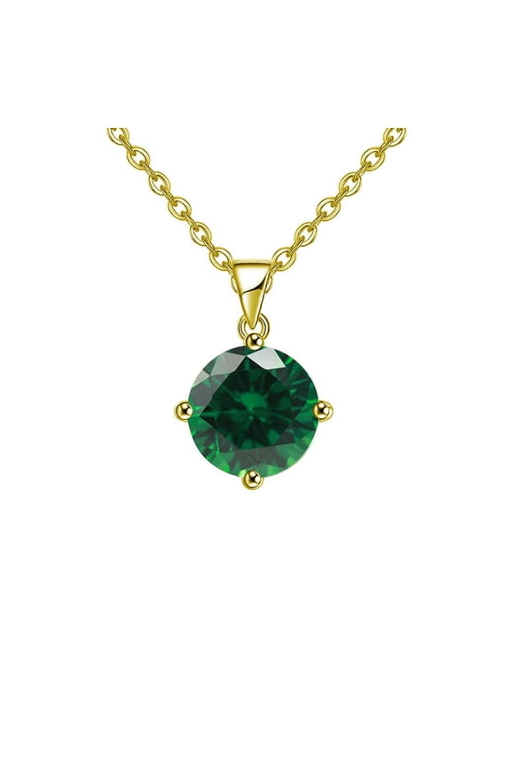 18K Yellow Gold 2 Carat Created Emerald Round Stud Necklace Plated 18 Inch