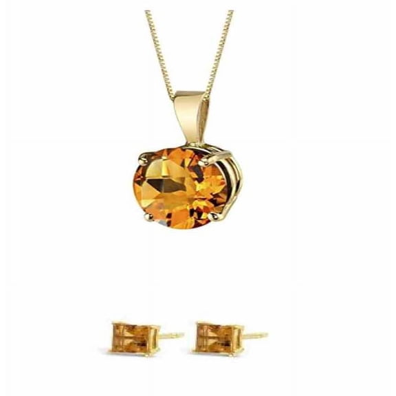 Bonjour Jewelers 18K Yellow Gold 4ct Citrine Round 18 Inch Necklace And Square Earrings Set Plated