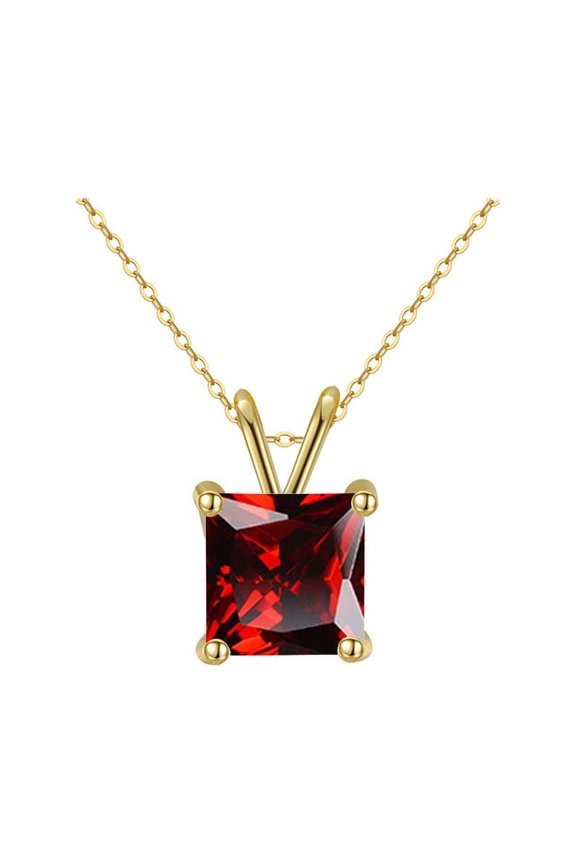 18K Yellow Gold Created Ruby Sapphire Princess Cut 3CT CZ Cut Necklace 18 Inch Plated