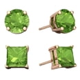 thumbnail image 1 of Bonjour Jewelers 18k Rose Gold 2 Pair Created Peridot 4mm Round & Princess Cut Stud Earrings Plated, 1 of 3