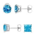 thumbnail image 1 of Bonjour Jewelers 18k White Gold 2 Pair Created Blue Topaz 4mm Round & Princess Cut Stud Earrings Plated, 1 of 3