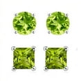 thumbnail image 1 of Bonjour Jewelers 18k White Gold 2 Pair Created Peridot 6mm Round & Princess Cut Stud Earrings Plated, 1 of 3