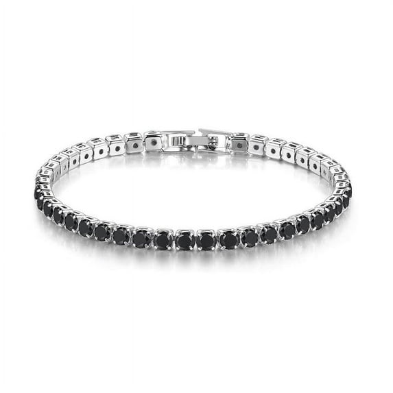 Bonjour Jewelers 18k White Gold 6 Cttw Created Black Sapphire Round Clasp Tennis Bracelet Plated