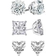 thumbnail image 1 of Bonjour Jewelers 18k White Gold Created White Sapphire 3 Pair Round, Square And Heart Stud Earrings Plated 4mm, 1 of 1