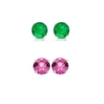 thumbnail image 1 of Bonjour Jewelers 18k White Gold Plated 3Ct Created Emerald And Pink Sapphire 2 Pair Round Stud Earrings, 1 of 1