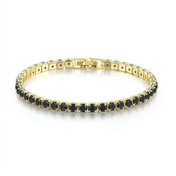 Bonjour Jewelers 18k Yellow Gold 6 Cttw Created Black Sapphire Round Clasp Tennis Bracelet Plated