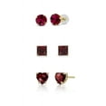 thumbnail image 1 of Bonjour Jewelers 18k Yellow Gold Created Garnet 3 Pair Round, Square And Heart Stud Earrings Plated 4mm, 1 of 1