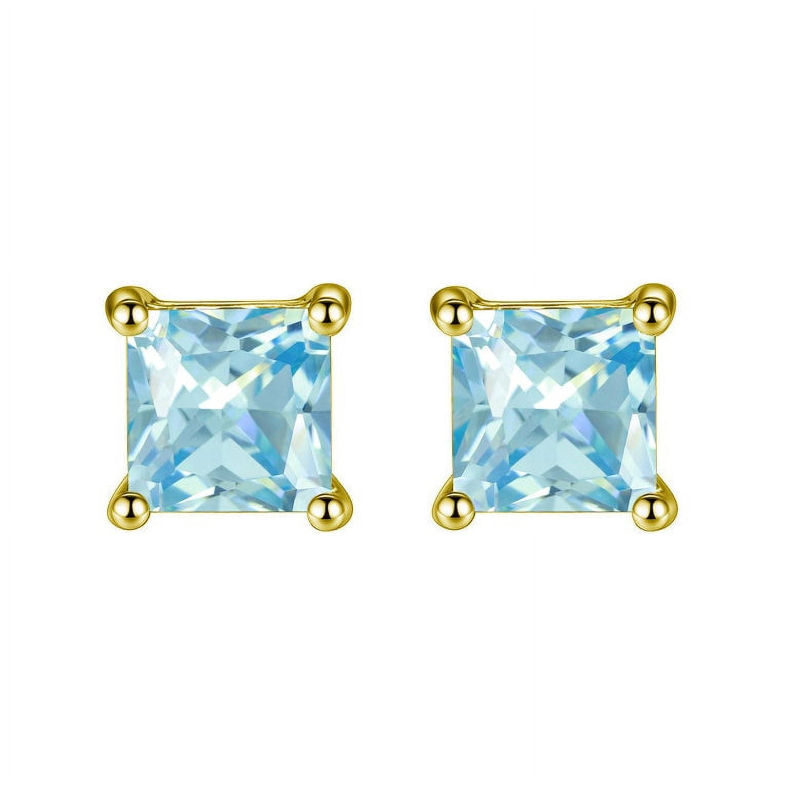 Bonjour Jewelers 18k Yellow Gold Plated 1/4 Carat Princess Cut Created Blue Topaz Stud Earrings 4mm