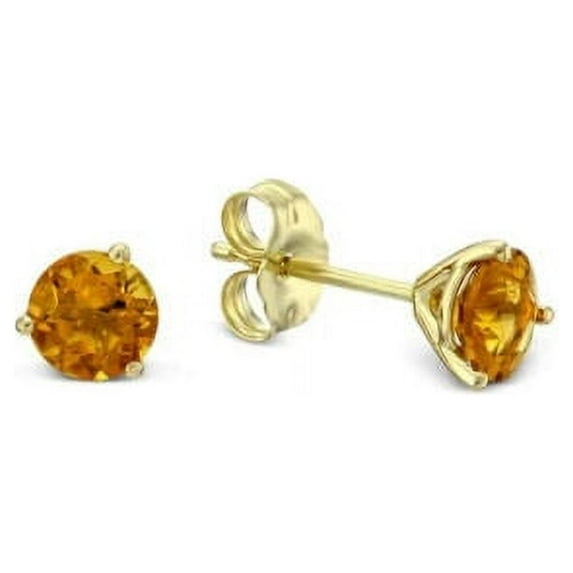 Bonjour Jewelers 18k Yellow Gold Plated 1/4 Carat Round Created Citrine Stud Earrings 4mm