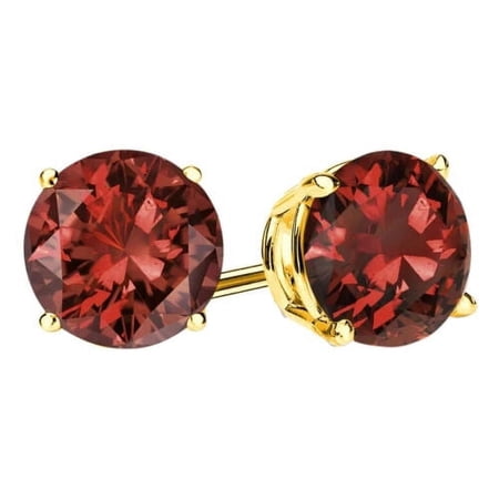 Bonjour Jewelers 18k Yellow Gold Plated 1/4 Carat Round Created Garnet Stud Earrings 4mm
