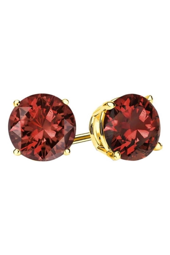 Bonjour Jewelers 18k Yellow Gold Plated 1/4 Carat Round Created Garnet Stud Earrings 4mm