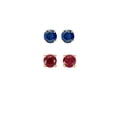 thumbnail image 1 of Bonjour Jewelers 18k Yellow Gold Plated 2Ct Created Blue Sapphire And Ruby 2 Pair Round Stud Earrings, 1 of 1