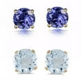 thumbnail image 1 of Bonjour Jewelers 18k Yellow Gold Plated 3Ct Created Tanzanite And Aquamarine 2 Pair Round Stud Earrings, 1 of 5