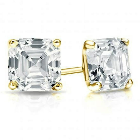 Bonjour Jewelers 18k Yellow Gold Plated 4mm 2Ct Asscher Cut White Sapphire Stud Earrings
