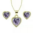 thumbnail image 1 of Bonjour Jewelers 18k Yellow Gold Plated Heart 4 Carat Created Tanzanite Full Set Necklace, Earrings 18 Inch, 1 of 1