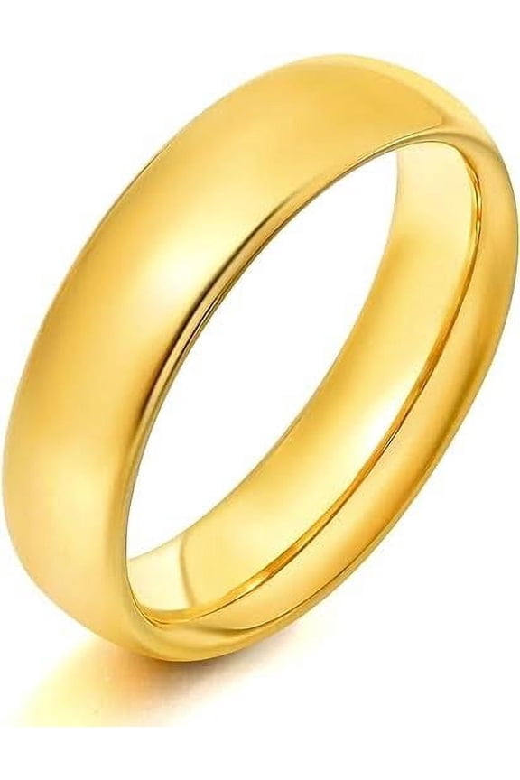 24K Yellow Gold High Polish Classic Wedding Ring 6mm Women And Men Plated