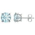 thumbnail image 1 of Bonjour Jewelers 24k White Gold Plated 2 Cttw Aquamarine Round Stud Earrings, 1 of 1