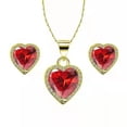 thumbnail image 1 of Bonjour Jewelers 24k Yellow Gold Heart 4Ct Created Ruby Full Set Necklace 18 inch Plated, 1 of 1