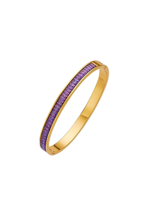 Yellow Gold Hinged Woman 4CT Created Amethyst Bangle Bracelet Plated