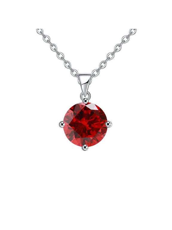 Bonjour Jewelry 18K White Gold 1 Carat Created Ruby Round Stud Necklace Plated 18 Inch