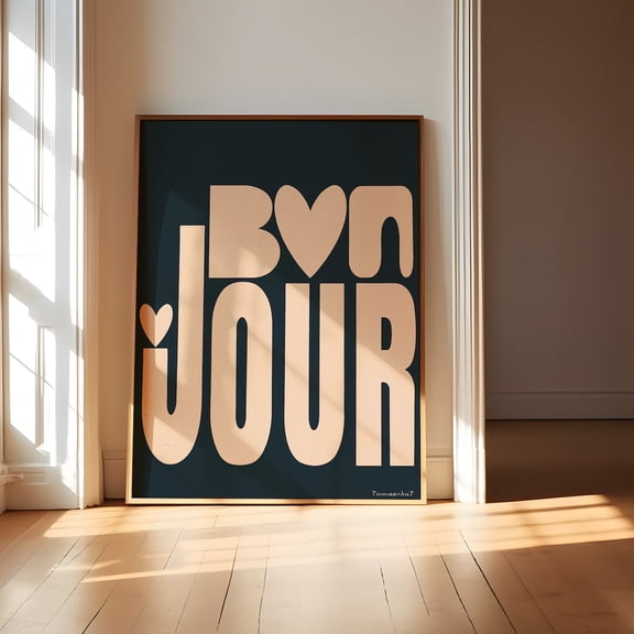 Bonjour Modern Bold Typography French Word Art Gallery Elegant Text Sign