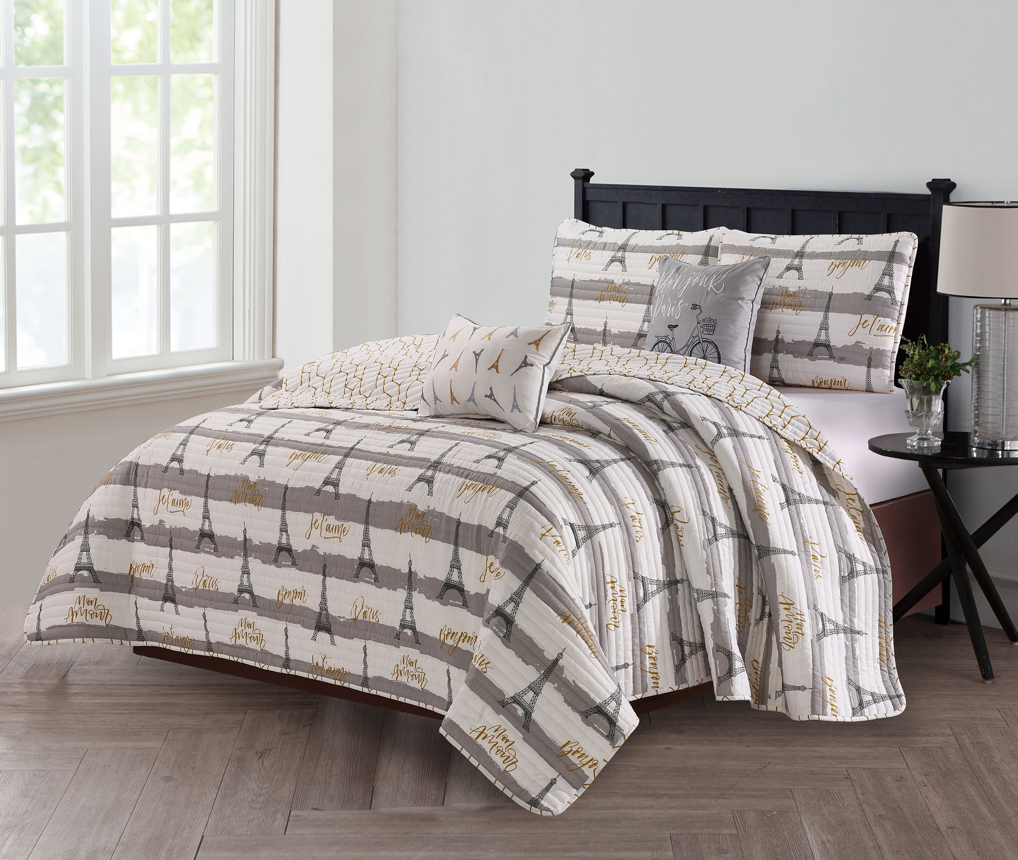 Go-U Harper Lane Universal Home Fashions Quilt, Twin, Ivory Bonjour Paris Twin Ivory Bonjour Paris
