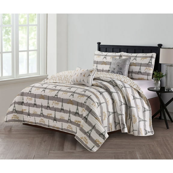 Bonjour Paris 4 piece Quilt Set Twin