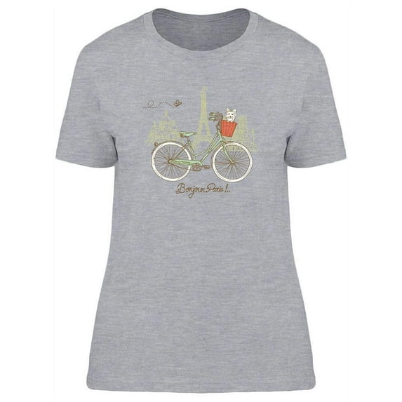 Bonjour Paris Bicycle T-Shirt Women -Image by Shutterstock, Female Small