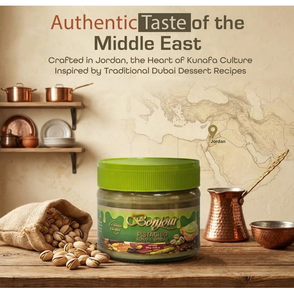 Bonjour Pistachio Cream for Dubai Chocolate, Filling, Topping & Bread - Non-GMO, No Artificial Flavours - Premium Smooth Pistachio Butter Spread Paste for Sweet & Savory Dishes - 10.58 oz (300g)