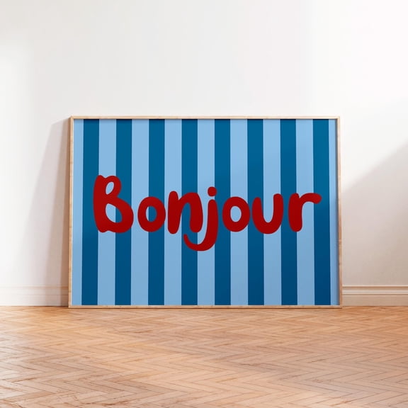 Bonjour Poster, Typography Poster, A5 A4 A3 A2 A1 Vintage Trendy Retro Colourful Poster, Good Morning Hello French Poster, Stretched Canvas Size 12x18