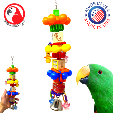 Bonka Bird Toys 00676 Spin Tower Plastic Wood Chew Medium Bird Toy