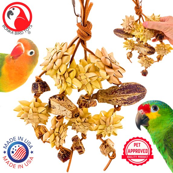 Bonka Bird Toys 1061 Medium Palm & Pod Forage Cluster Chew Shred Parrot Cage Toy