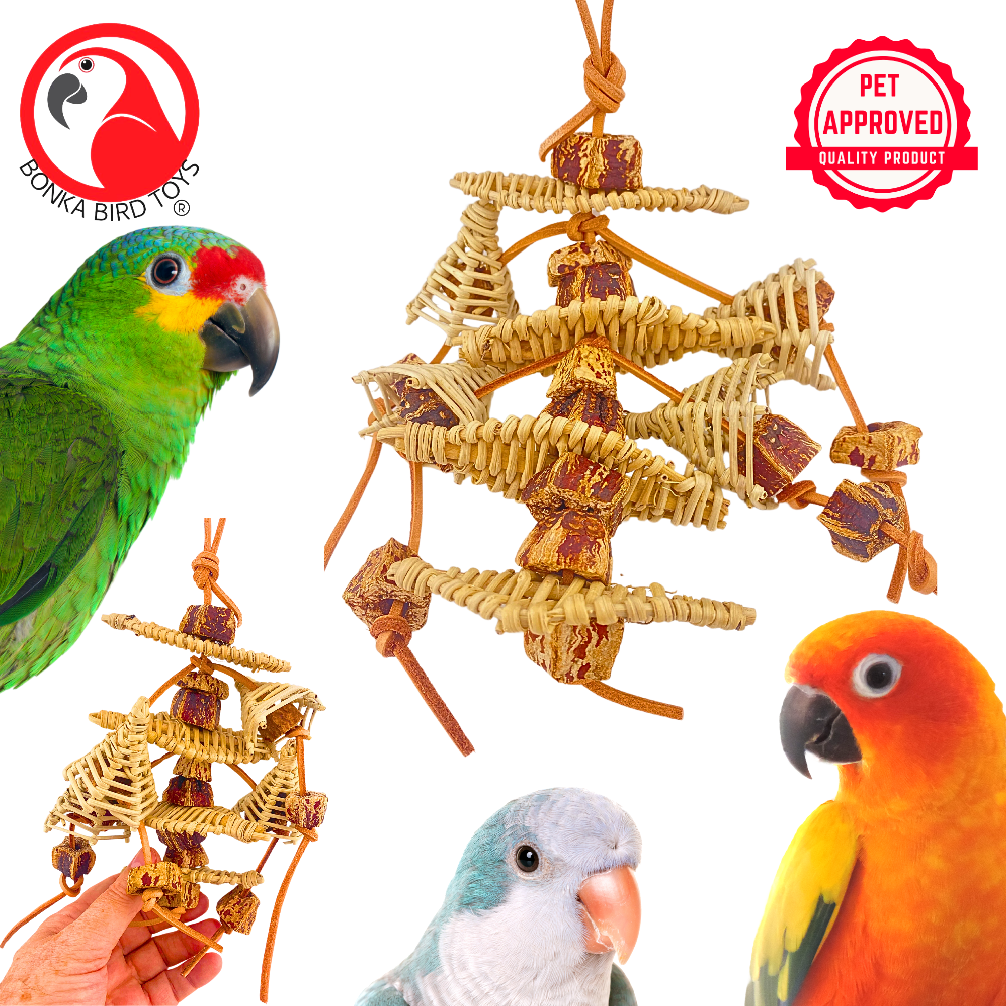 Bonka Bird Toys 1145 Mahogany Jumble Vine Leather Small Medium Parrot Cage Chew