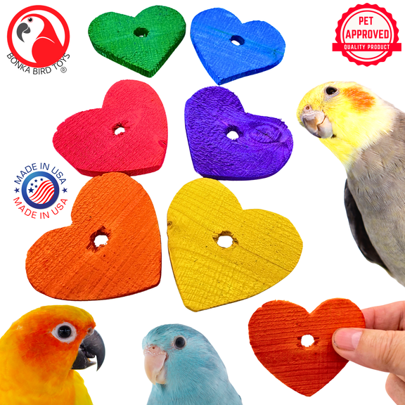 Bonka Bird Toys 1165 Pk6 Colored 2.5" Wood Hearts Craft Part Foot Talon Cage Toy