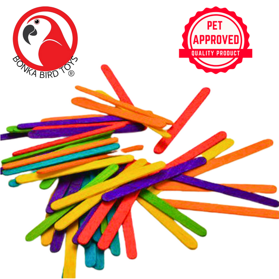 Bonka Bird Toys 1227 50pc Colored Wooden Chewy Sticks Foot Talon Craft Part Bird Toys